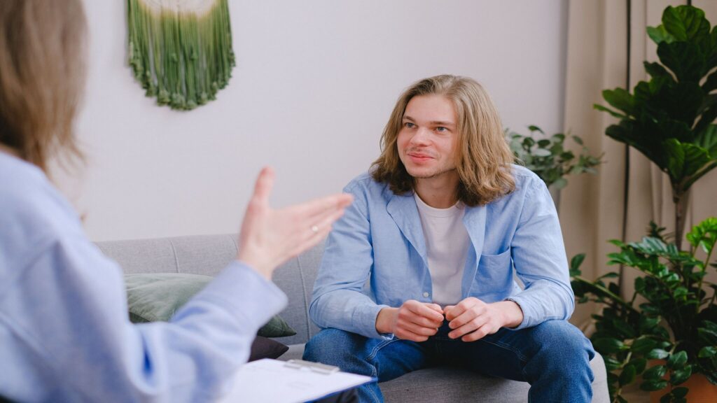 Client talking with a therapist during an individual EMDR therapy session